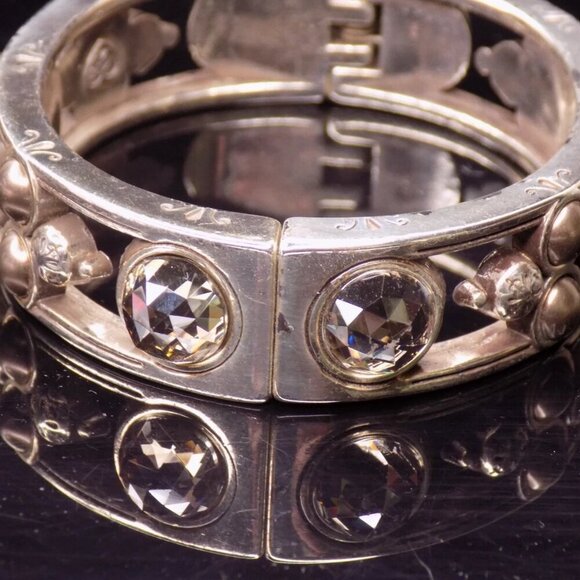 Brighton Hinged Bangle Bracelet Selene Yellow Clear Crystal Faux Pearld Magnetic - Picture 5 of 8